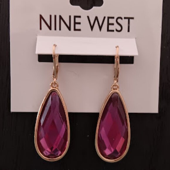 Nine West Jewelry - NINE WEST Mod/Contemporary Gold Purple Crystal Teardrop Earrings**NEW!
